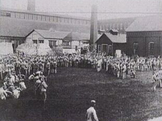 Inmates gathered in a prison yard