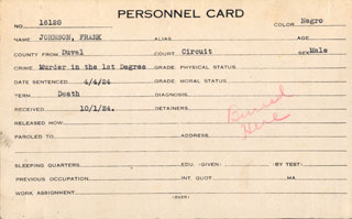 Personnel Card for Frank Johnson