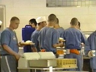 Inmates in the prison cafeteria